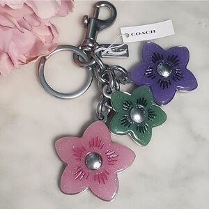 Coach Glitter Flower Cluster Charm/Keychain Pink Green Purple w/ Silver Hardware